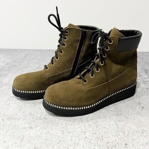 NEW‎ Priori Green Suede Leather Lace Up Zip Boots Size 6